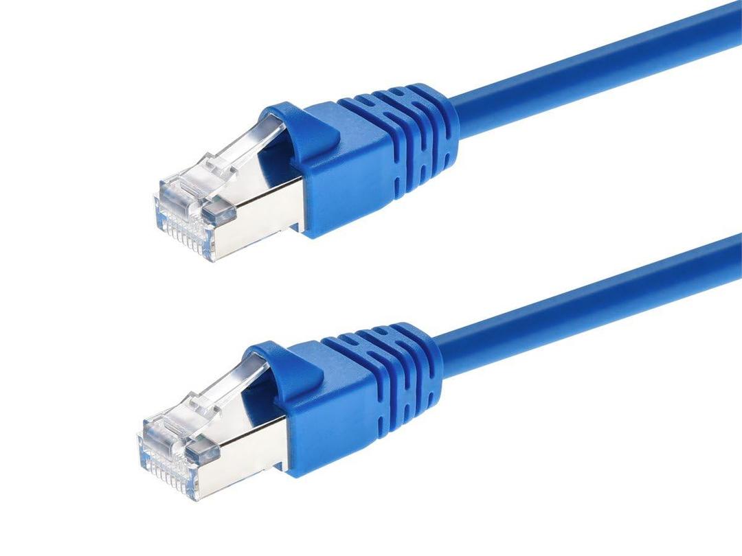 Monoprice Cat6A 10ft Blue Patch Cable Double Shielded (S/FTP) 26AWG 10G Pure Bare Copper Snagless RJ45 Fullboot Series Ethernet Cable