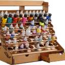 16.5 Wooden Paint Organizer and Holder for 74 Bottles with 2 Drawers, Removable Compartments, and Back Storage Space for Acrylic and Craft Paints