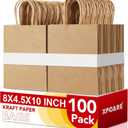 XPCARE 100Pack Brown Paper Bags 8x4.5x10 Inch, Plain Medium Paper Bags with Handles Bulk, Kraft Paper Gift Bag, Retail, Party, Shopping, Favor Bag