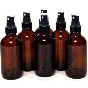 Vivaplex 6, Amber, 4 oz Glass Bottles, with Black Fine Mist Sprayers