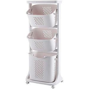 Manskskim Bathroom Laundry Basket 3 Layer Clothes Storage Basket Household Kitchen Shelf Fruit Stand Bathroom Simple Storage Shelf with Wheels, 17.3 x 13 x 43.3 inches