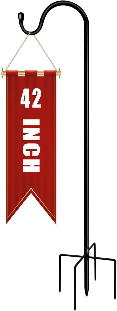 2 x Shepherds Hooks for Outdoor 42 Inch Garden Bird Feeder Pole with 5 Prongs Base Adjustable for Hanging Flower Basket Plant Pot Solar Lantern Light Wind Chime Hanger for Wedding Decor 1 Pack