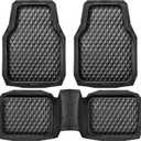 CAR PASS Heavy Duty Rubber Car Mats, Deep Dish All-Weather Floor Mat for Car Full Set Durable Anti-Slip 3D Rhombus Waterproof Trim to Fit Liner Universal Fit Automotive,Sedan,SUV,Truck, 3 Piece Black