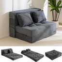 MAXYOYO Convertible Sofa Bed, Fold Out Sleeper Sofa with Pillow, 4 in 1 Tufted Folding Couch Bed Foam Floor Couch, Lazy Chair for Living Room Bedroom Guest Room, Dark Grey