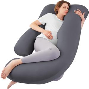 Sasttie Pregnancy Pillows for Sleeping, U Shaped Cooling Full Body Pillow with Removable Cover, Pregnant Women Must Haves, Maternity Essential, Dark Grey (57 Inch)
