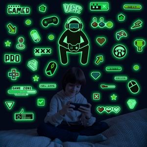 Glow in The Dark Gamer Wall Stickers, Game Controller Joystick Video Gaming Wall Decals, Boys Baby Kids Bedroom Playroom Room Decor Nursery (Luminescent-010wscp-green)