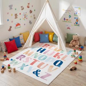 Dunzy 47"x39" Alphabet Reading Corner Rug for Classroom Back to School Mat