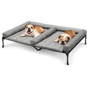 Veehoo Elevated Dog Bed for Two Dogs, Cooling Raised Dog Bed with Removable Waterproof Bolster Mat, 53" x 37.5" Double Dog Bed, Outdoor & Indoor Pet Cot with Breathable Mesh, Non-Slip Feet, Grey