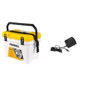 Frabill Magnum Bait Station 19 Quart Live Bait Well, White and Yellow & 120 Volt Adaptor | Charging Cord to Power Fishing Aerators | 18" Length, Black
