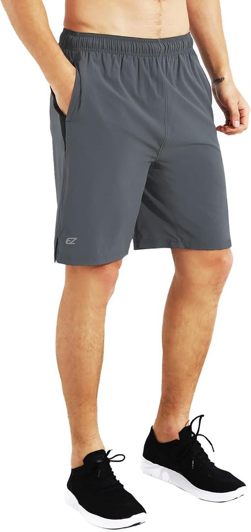EZRUN Mens 9 Inch Lightweight Running Workout Shorts with Liner Loose-Fit Gym Shorts for Men with Zipper Pockets (Large, Grey)