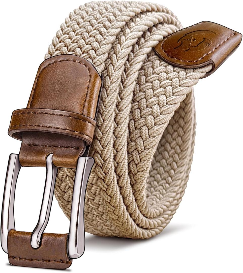 Stretch Braided Belt for Men -Mens Gift Elastic Woven Golf Belt 1 3/8"- for Golf Jeans Casual Wear (36"-42"Waist Adjustable, Khaki25)