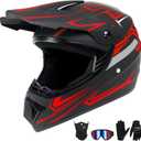 Youth Dirt Bike Helmet,Kids Motocross Full Face Helmets,Mountain Bike BMX MX ATV Girls Motorcycle Helmet for Kids 8-14 with(Goggles,Gloves,Mask) 4-Pcs Set,DOT Approved(Red,M)