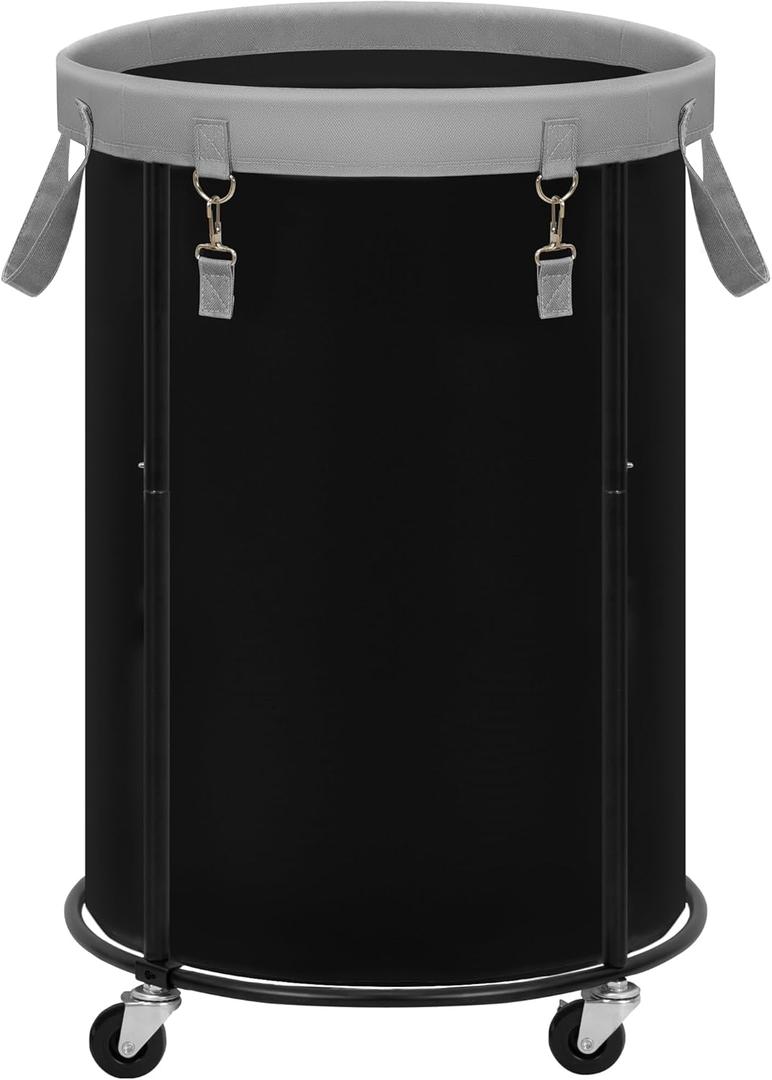 STORAGE MANIAC Rolling Laundry Hamper with Wheels 110L Laundry Basket, Round Laundry Cart with Metal Frame and Removable Bag, Clothes Hamper for Bedroom, Bathroom, Dorm Room, Laundry Room, Black