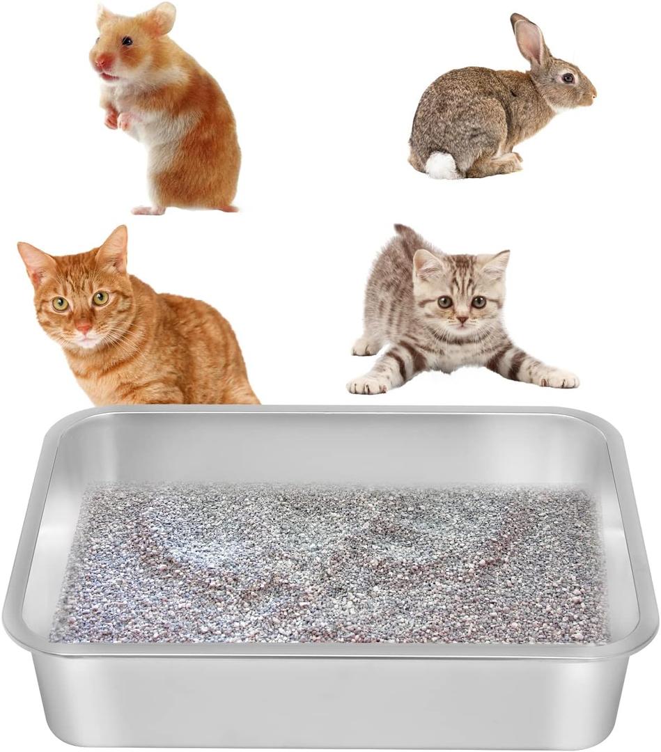 Kichwit Stainless Steel Cat Litter Box, Kitten Litter Tray, Metal Cat Litter Pan, Non Stick Smooth Surface, Easy to Clean (17.5" L x 13.5" W x 4" H)