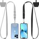 CACOE Phone Lanyard 2 Pcs Lengthened Adjustable Neck Strap,2 Pcs Patches,Universal Crossbody Multifuctional Cell Phone Lanyards Compatible with Most Smartphones(Black+Gray-2)