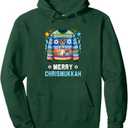 Happy Hanukkah Menorah Dreidel Ugly Chanukah Kids Women Men Pullover Hoodie Green L