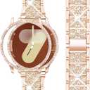 Mosonio Compatible with Samsung Galaxy Watch 8/7/6 Bands 40mm/44mm, 20mm Bling Metal Bands with Bling Protective Cover Case for Women, Shiny Watch Replacement Strap for Daily Wear (Rose Gold)