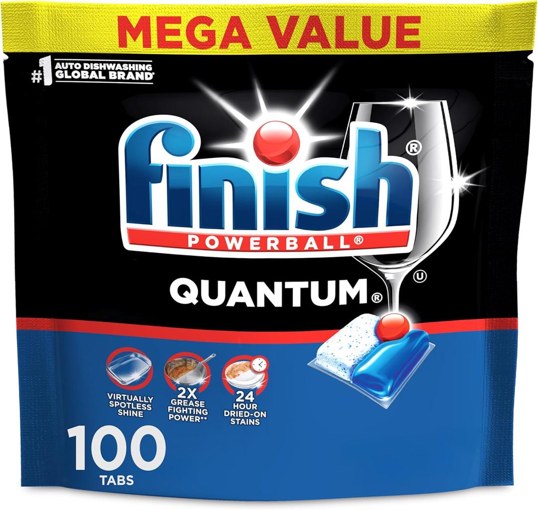 Finish Quantum Dishwasher Pods, No Pre-Rinse Dishwasher Detergent Soap Removes 24HR Dried-On Stain and Grease, Leaving a Virtually Spotless Shine, Unscented, 100 Count