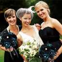 Set of 6 Bridesmaid Bouquets for Wedding - 7 inch Artificial Flower Bouquet Silk Rose with Pearls Gothic Small Floral Bouquets for Bridal Shower Marriage Proposal Halloween Party Ceremony Anniversary (Black & Blue)