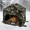 Cat Houses for Outdoor Cats,Outdoor Cat Feeding Station Warm Dining Room for Food & Water Fit for Stray & Feral Cats,Insulated Outdoors Pet House Weatherproof Feral Shelter for Winter (Green)