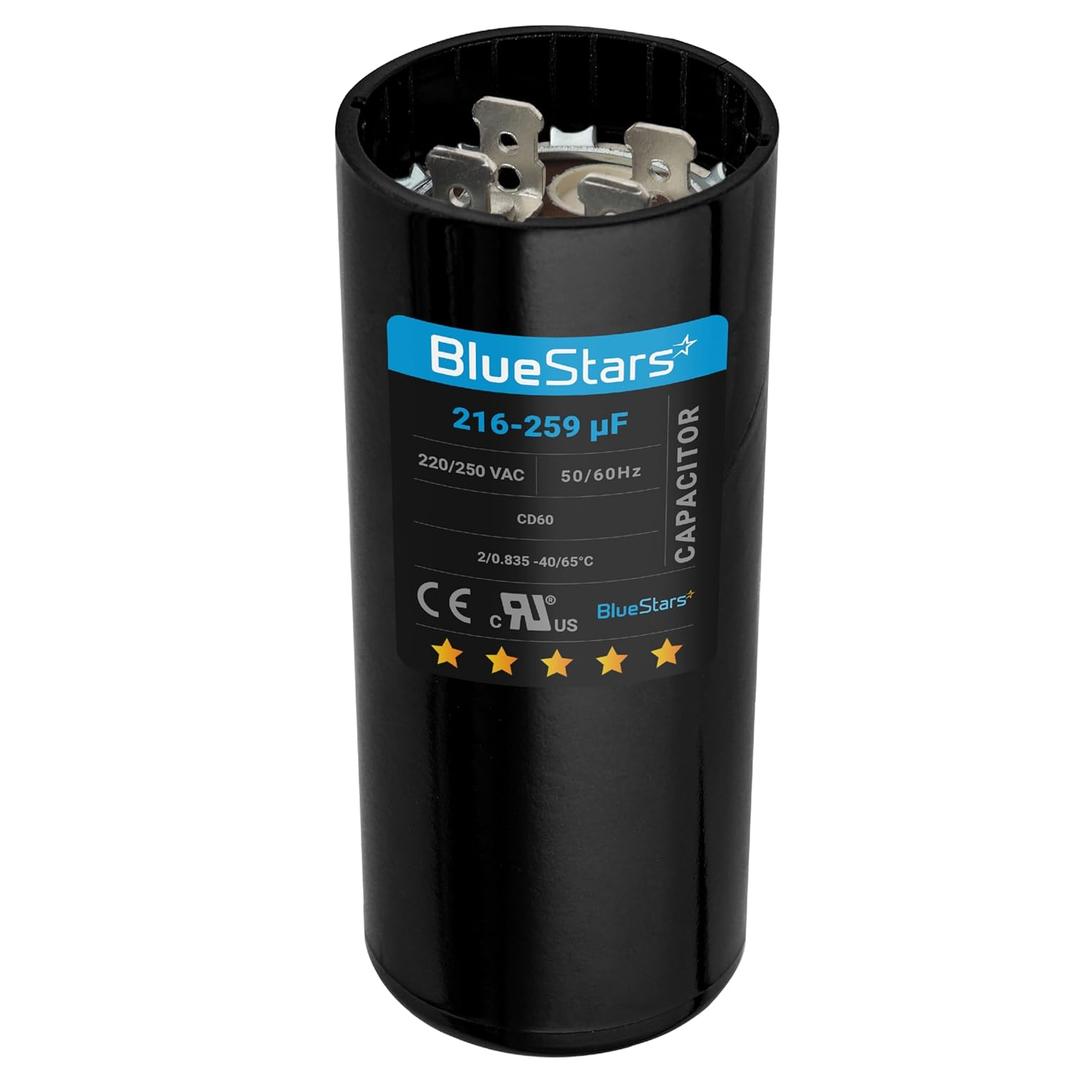 [UL Listed] BlueStars 216-259 uF MFD 220-250 VAC 50/60 Hz SC0080 CD60 Round Motor Start Capacitor Replacement Part - Universal Fit for AC Motor Run or Fan Start and Cool or Heat Pump Air Conditioner