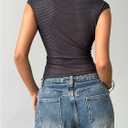 SOLY HUX Women's Y2k Floral Mesh Tops Short Sleeve Aesthetic T Shirts Music Festival Concert Outfit (Black, M)