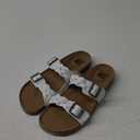 SM New York Women's Cork Footbed Sandal - Comfortable, Adjustable Straps, Arch Support, Wide Widths, Boho Chic Summer Slide, White, 8M