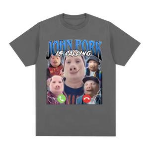 John Pork Is Calling Funny Gen Z Brainrot Trending Gag Meme T-Shirt, Size: 3XL