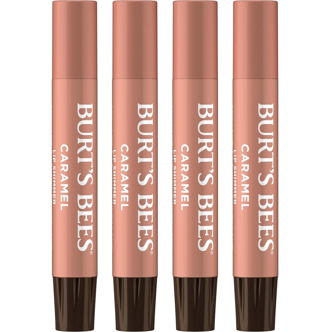 Burt's Bees Shimmer Lip Tint Set, Mothers Day Gifts, Tinted Lip Balm Stick, Moisturizing for All Day Hydration with Natural Origin Glowy Pigmented Finish & Buildable Color, Caramel (4-Pack)