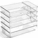 8 Pack Large Clear Plastic Drawer Organizer Bins - Acrylic Bathroom Drawer Organizer Trays - Heavy Duty Kitchen Drawer Dividers for Utensils - Non-Slip Storage Bins for Makeup, Bedroom, Office Desk