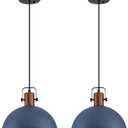 12 Inch Blue Pendant Lights Hammered Matte Pendant Lights for Kitchen Island Industrial Farmhouse Adjustable Height Dome Hanging Light Fixtures for Barn, Dining Room 2 Packs