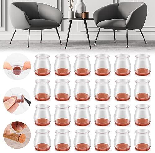 Only 23PCS Upgraded Silicone Chair Leg Floor Protectors for Hardwood Floors, Furniture Sliders for Chair Legs, Felt Bottom Furniture Pads, Anti-Slip Round & Square Cap Covers to Scratch and Reduce Noise