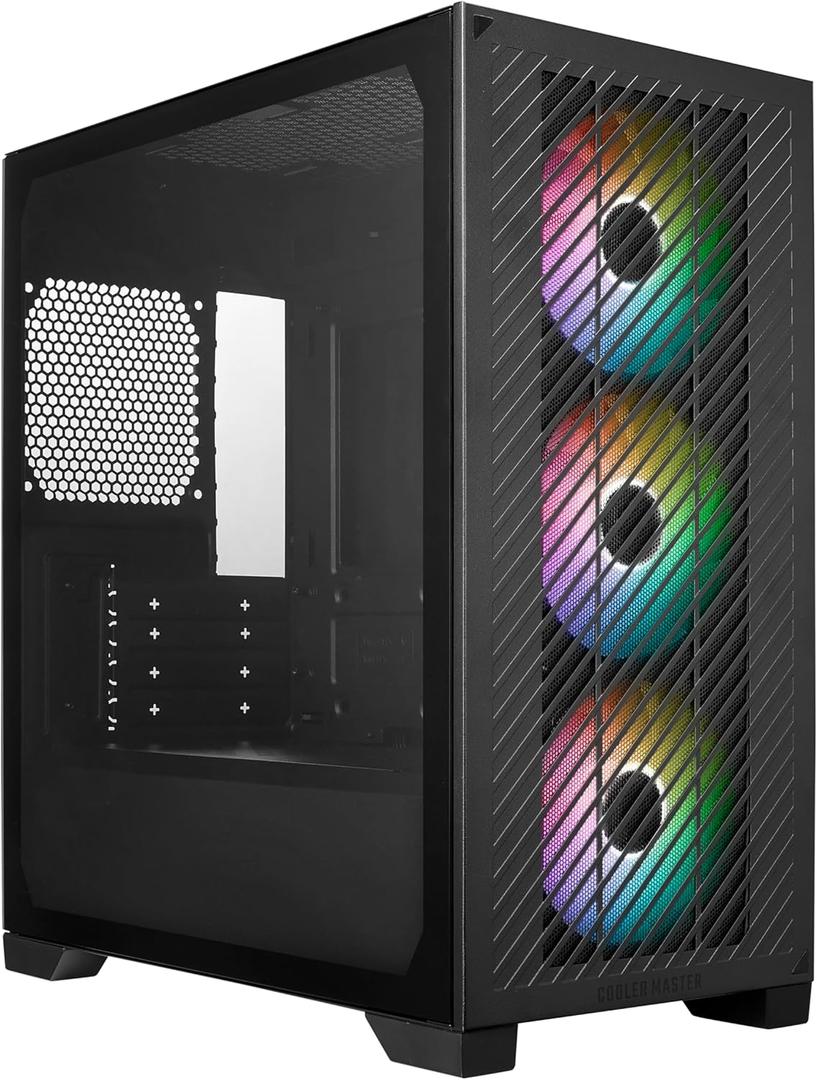 Cooler Master Elite 301 Micro-ATX High Airflow Minimalist PC Case, 365mm GPU Max, Compatible RTX 5080|RX 7090 XT, 280mm AIO Max, Type C, Tempered Glass, Triple 120mm aRGB PWM Fan, Intakes Grill