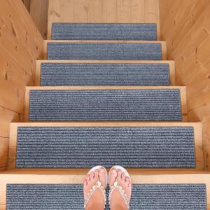 Ottomanson Non-Slip Rubberback Solid 8" x 30" Indoor/Outdoor Stair Treads for Stairs, Garage, Patio, Pack of 7, Gray 