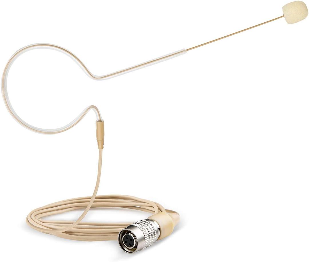 Headset Headworn Microphone - Hirose 4 Pin Plug Head Microphone for Audio Technica Wireless System & Bodypack Transmitter  Beige Single Earhook Omnidirectional Headset Head Mic