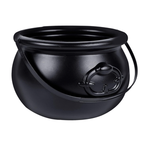 Zcaukya St Patricks Day Coin Pot, 7.4" Black Plastic Cauldron Kittle with Handle, Punch Bowl for Parties, Parade, Carnival, Dressing Accessories, Halloween Trick or Treat, Easter Egg Hunt
