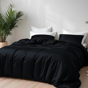 Linenwalas Duvet Cover Set King Size - Viscose Derived from Bamboo Soft, Breathable, Light Weight, Cooling Comforter Cover with Zipper Closure and Corner Ties, Black Halloween Bedding (Jet Black)