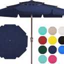 JEAREY 3 Tiers 9 FT Patio Umbrellas Outdoor Table Umbrella with Push Button Market Umbrella 8 Sturdy Ribs UV Protection Waterproof for Garden,Navy