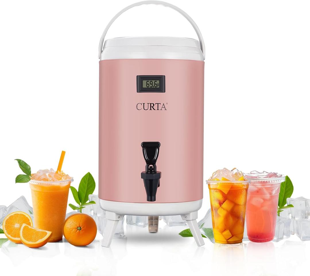 CURTA 2.7 Gallon Beverage Dispenser, Hot & Cold Beverage Dispenser with Thermometer, Leakproof Drink Insulated Dispenser for Parties (10L) (Pink)