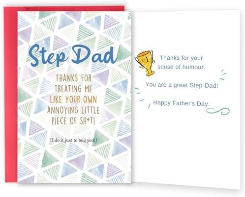 mmuue Personalized Fathers Day Cards Gifts for Stepdad, Funny Step Dad Fathers Day Gift from Step Daughter Son, Humor Bonus Dad Father's Day Card for Men 17 Pack Mix