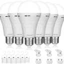 Emergency Rechargeable Light Bulbs,6 Pack Battery Operated Backup Light Bulb for Power Outage Camping Outdoor Hurricane 9W E27 8500K 1200mAh White Equivalent Self-Charging LED Light Bulbs