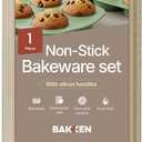 BAKKEN Kitchen Baking Pans - 15.15 x 10.03" Medium Nonstick Sheet, Durable Carbon Steel Cookie Sheet with White Silicone Handles, PFOA, PFOS, PTFE Free, Oven Safe Tray (Up To 450°F), Set of 1