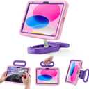 Kids Case for iPad (A16) 11th/10th Gen 10.9'' 2025/2022,Adjustable Portrait/Landscape Stand/Drop Proof with Handle,Child Friendly Case for iPad Air 11(M4/M3/M2) 2026/2025/2024 (Pink)