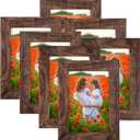 PETAFLOP 4x6 Picture Frame Set of 7, Rustic Frames Display 4 by 6 Inch Photo for Wall or Tabletop (Distressed Brown)