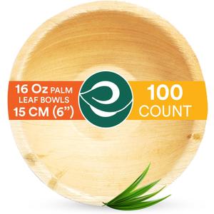 ECO SOUL 100% Compostable, Biodegradable, Disposable Palm Leaf Bowls, Like Bamboo Bowls, Eco-friendly | Sturdy, Microwave & Oven Safe (100, Large 6" (16 Oz) | Round)