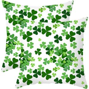 St Patricks Day Pillow Covers 18x18 Set of 2 Green Shamrock Saint Patricks Day Decorative Throw Pillow Cover Cotton Cushion Case for Sofa Couch Farmhouse Indoor Outdoor Decorations