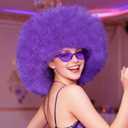 JoneTing Women Purple Afro Wig +Hair Cap +Sunglasses Purple Fluffy Wigs for Women Purpled Funny Crazy Party Wigs Color Afro Wig Purpled Disco Hippie Hair for Halloween Christmas Cosplay Costume