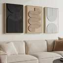 3D Textured Framed Boho Neutral Abstract Wall Art, 3 Piece Modern Artwork for Walls, Black White Brown Minimalist Geometric Paintings for Living Room, Dining Room, Bedroom Wall Decor 16x24 In (Monochrome)