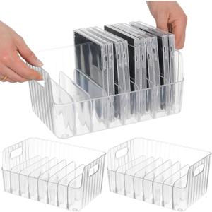 3 Pack Clear Acrylic CD Holder Racks, CD Storage Racks, DVD Storag Organizers Music Disc DVD Display Cases, Modern Media Cassette Organizers with Cutout Carrying Handles for Video Game