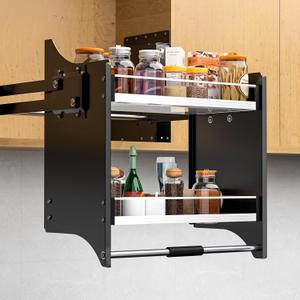 Pull Down Shelf,2-Tier Organizer for Upper Cabinets - Fits 30-32 Inch Wide Upper Cabinets, Heavy Duty Chrome Steel, Space Saving Storage Solution,black